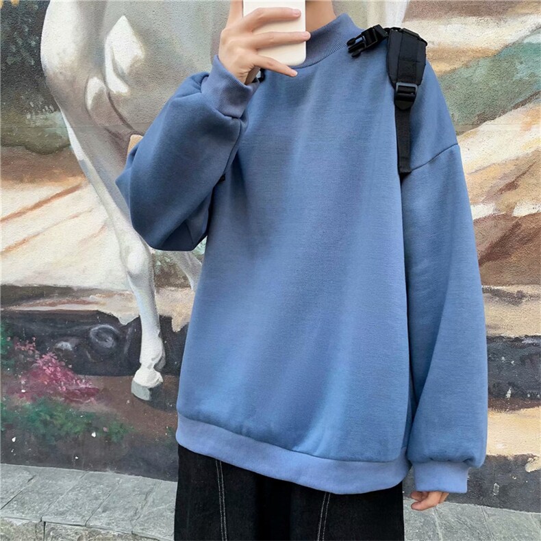 港风纯色高领卫衣男生宽松潮牌套头上衣新款休闲情侣外套wy33-p30图片