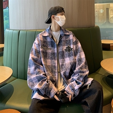 美式复古格子星星夹克外套男女秋冬潮情侣宽松上衣JK09284-P68，男装夹克，星座308B-2