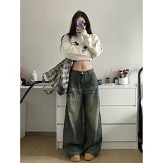 【网图】B221美式ins高街重工艺宽松微喇牛仔裤LK24391-特P52控88，男装牛仔裤，电商B221
