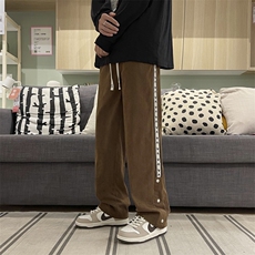 灯芯绒男裤秋冬季织带纽扣直筒裤子男士垂感阔腿拖地休闲长裤AK42，男装休闲裤，星座601-2