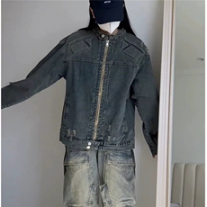 美拉德潮牌复古水洗做旧牛仔外套男女高街百搭浮雕异形机甲夹克秋，男装工装外套，星座1210-1
