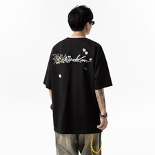 1506/QF5180/P33手写花卉刺绣短袖T恤男女款美式宽松防晒t，男装防晒衣，星座1506