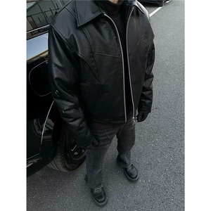 男士皮衣外套春秋季2025新款翻领潮牌痞帅派克服男款机车服皮夹克图片