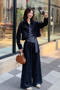 休闲减龄穿搭工装夹克套装女春秋2025超火好看高级感阔腿裤三件套图片