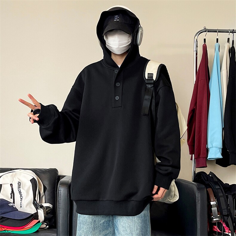 重磅连帽亨利领设计感卫衣宽松潮流上衣W4645-P47【特价】,男装卫衣,电商A007