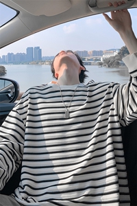 T5085改长袖T5399特批P35无差价秋季百搭大码条纹圆领长袖T恤男图片