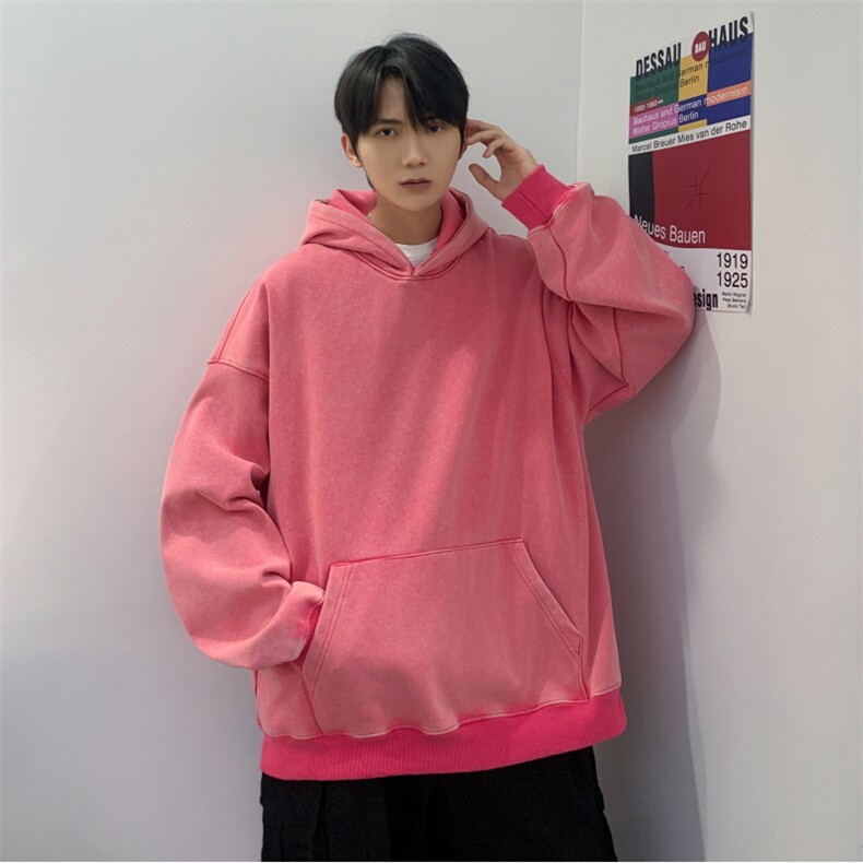 INS纯色潮流水洗宽松休闲落肩连帽卫衣上衣JK23308-特批45控69,男装卫衣,星座605(原A050)