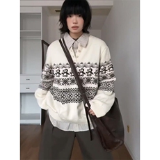 重磅秋冬装北极绒套头毛衣美式复古休闲慵懒风提花工艺针织衫外套，男装针织衫/毛衣，电商A486-1