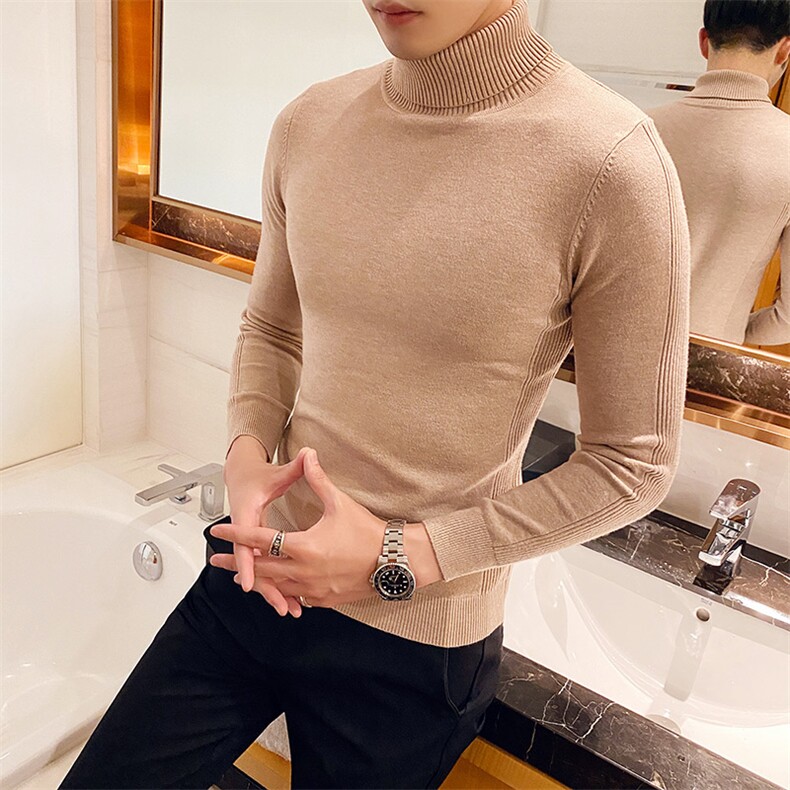 M09/p45两翻高领毛衣男秋冬纯色修身长袖针织打底衫男内搭毛衣,男装针织衫/毛衣,电商D303