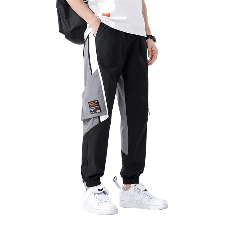 7XL-M 2023春季新款休闲运动工装裤男撞色束脚长裤加肥加大码控79图片