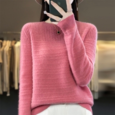 秋冬一线成衣圆领女镂空针织长袖羊绒衫宽松内搭毛衣，女装羊毛衫，大美人高端店