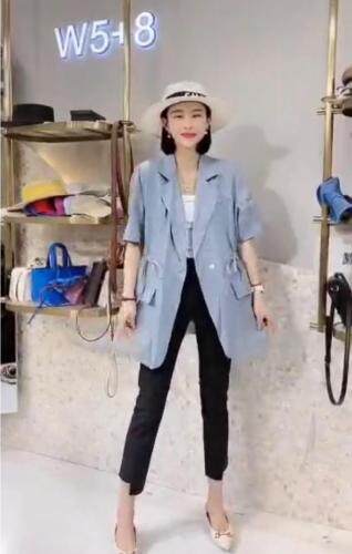 SGH2113夏季新款女装韩版气质西装领双口袋抽绳收腰外套，女装西装，L·H·X