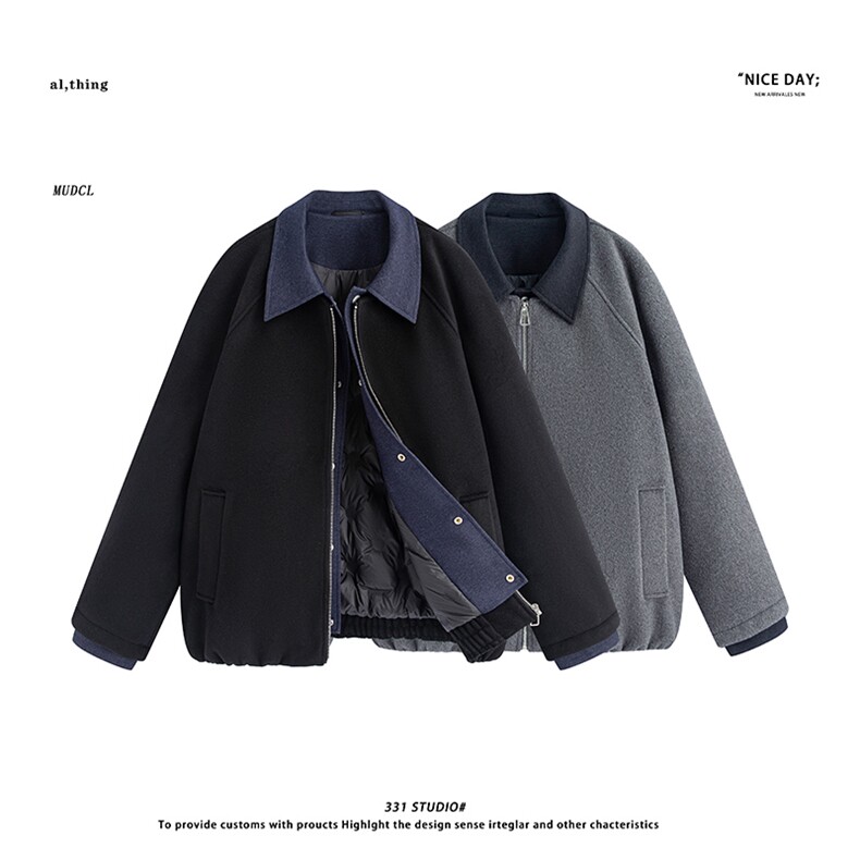 平铺~新标90白鸭绒冬季美式假两件毛呢羽绒服外套 E122/P228图片