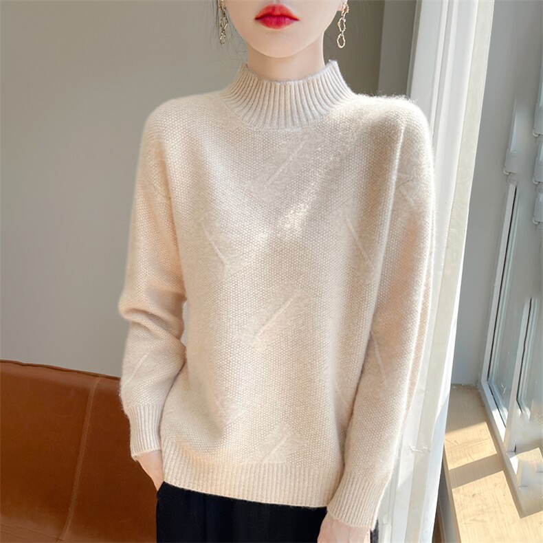 时尚百搭女士加厚羊毛衫半高领修身显瘦红色毛衣,女装羊毛衫,犀桦羊绒