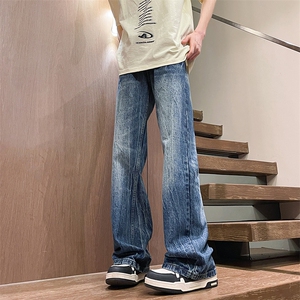 复古牛仔裤潮牌高街宽松直筒长裤子男款垂感阔腿裤N5524-P53图片