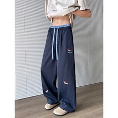 2025秋季新款内景大码美式格子拼接刺绣长裤M-5XHK25202-特P25，男装休闲裤，电商A022