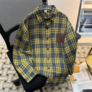 日系街头美式潮牌休闲简约复古百搭翻领衬衣开衫格子衬衫图片