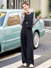 小香风套装2025开春新款高级感职业气质西装马甲阔腿裤穿搭一整套，女装套装/套裙，沁沁公主