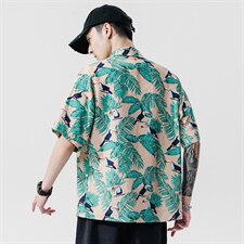 2021夏季新日系大码男无影墙沙滩情侣休闲短袖印花衬衫C3031-P35，男装衬衫，电商A001