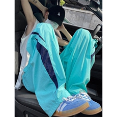 薄荷曼波风湖蓝色裤子夏季宽松阔腿hiphop街舞速干美式降落伞兵裤，男装休闲裤，星座506A