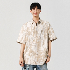 扎染脏脏工装短袖衬衫男款夏季潮牌宽松半袖衬衣外套Y007，男装T恤，星座210-1