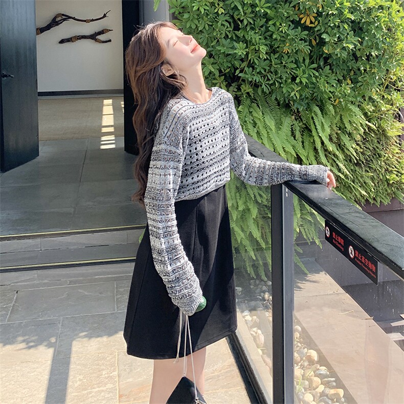 时尚网纱长袖上衣黑色半身裙2025春秋新款打底百搭裙子，女装连衣裙，浙宝220A