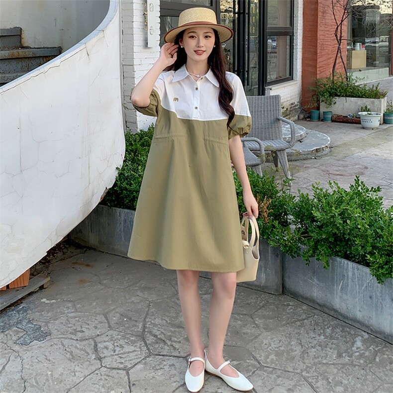 《现货新品》撞色拼接翻领宽松舒适连衣裙,女装连衣裙,MQ