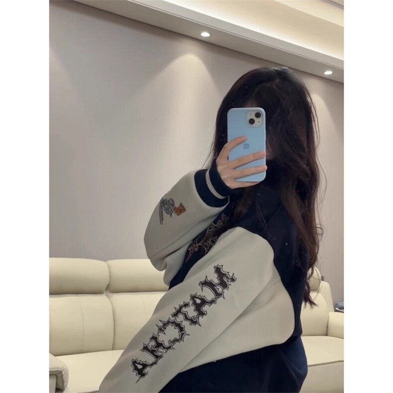 美式复古印花字母拼接PU皮棒球服夹克男女潮牌宽松百搭情侣外套潮,男装夹克,星座601-1