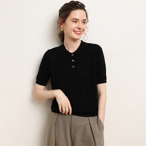 秋冬季35%羊绒精纺16针短袖POLO领简约羊绒衫，女装羊绒衫，绒源之鑫