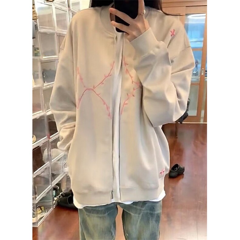 球服外套女秋冬2026情侣刺绣格纹拉链宽松显瘦开衫夹克JWT62,男装夹克,星座1116A（原606A-3）