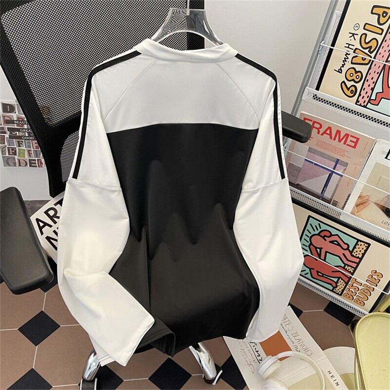 半拉链插肩袖撞色速干t恤夏季宽松运动球衣凉感长袖FT74P42,男装T恤,星座1013-1