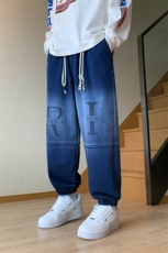 K113-P55秋季大码美式渐变水洗牛仔裤束口卫裤，男装牛仔裤，星座109