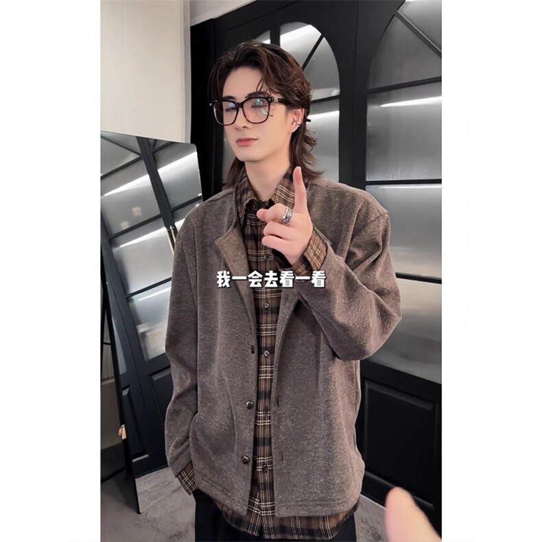 网卫衣假两件拼格子衬衫领B66-P50,男装衬衫,星座910-1