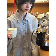 美式复古亚麻混纺花纱衬衫男长袖设计高级感叠穿内搭cleanfit衬衣，男装衬衫，星座601-1