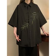 夏季新款新中式风男女同款盘扣短袖衬衣外套XZ102B-1-CS111P40，男装衬衫，星座102B-1