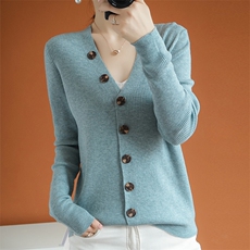 2025年秋季时尚百搭通勤简约休闲V领开衫，女装羊毛衫，朝思羊绒