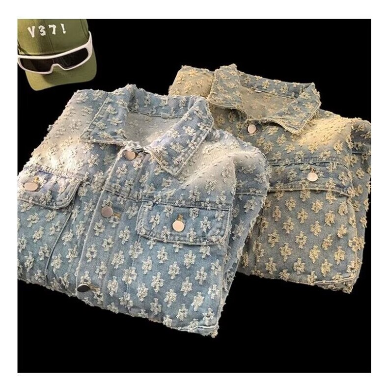美式复古提花牛仔外套设计感小众休闲百搭夹克上衣潮W035-P62网图,男装工装外套,电商B245