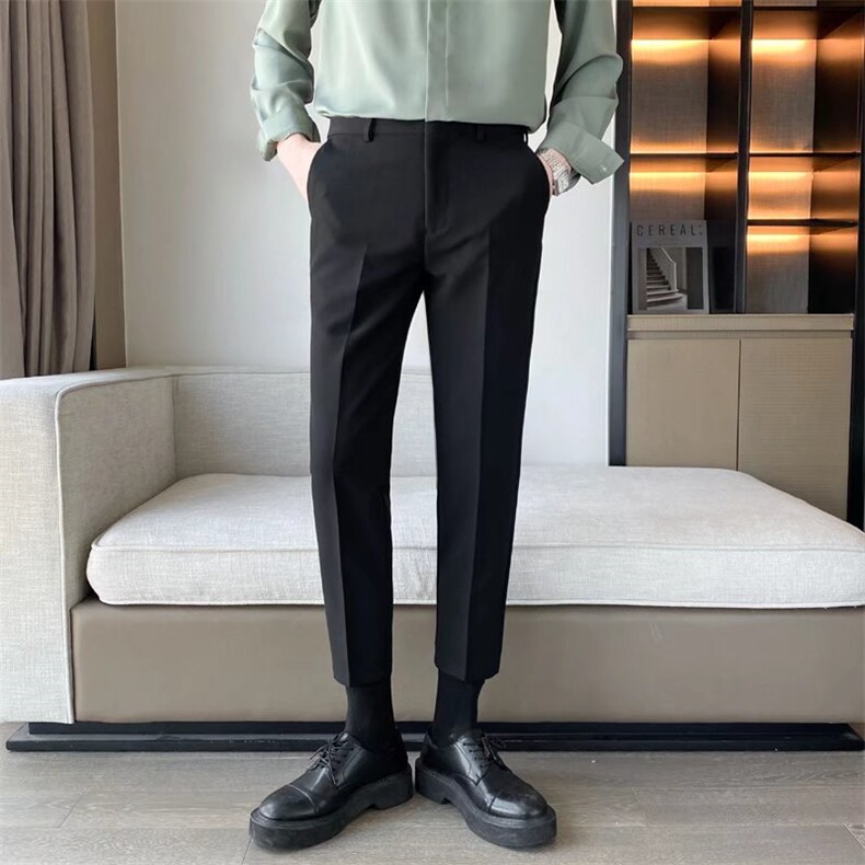 小西裤男士冰丝薄款直筒宽松休闲修身垂感九分裤西装裤男商务ZS01,男装西裤,星座1116A-2（原606A-1）