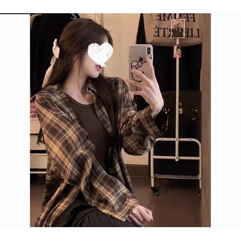 TC432-P40韩式复古长袖格子衬衫宽松百搭翻领衬衣,男装衬衫,星座617A-2