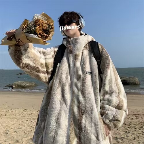 自产已出货港风大码扎染羊羔毛冬季宽松潮牌连帽棉衣JD022-P118,男装棉衣,星座715-7