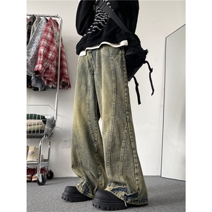 美式高街水洗黄泥染做旧牛仔裤vibe微喇叭xz310a-4-nz29图片