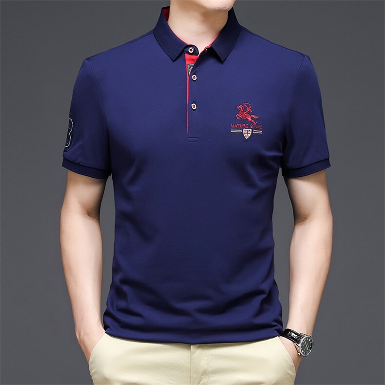 男士免烫短袖t恤薄款夏季中年休闲刺绣半袖POLO衫HM6521-P55,男装Polo衫,星座1105-3