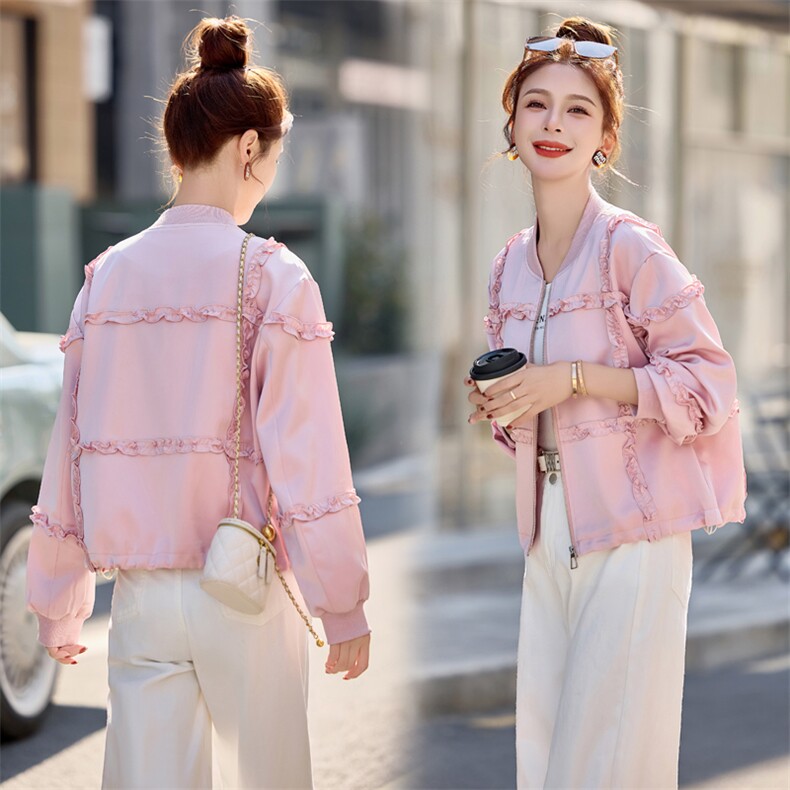 2025新款春季时尚气质减龄清新圆领花边短款外套女装独特漂亮初春，女装短外套，歌伊格美