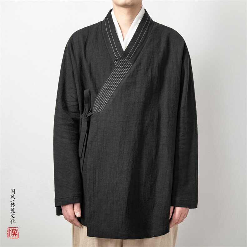 2025秋冬新款风男装棉麻男士汉服中长款棉麻外套H27P90,男装民族服装,钱塘802