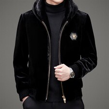 新款2021中年男士连帽外套金貂绒商务休闲保暖夹克MSNAGM682-P225图片
