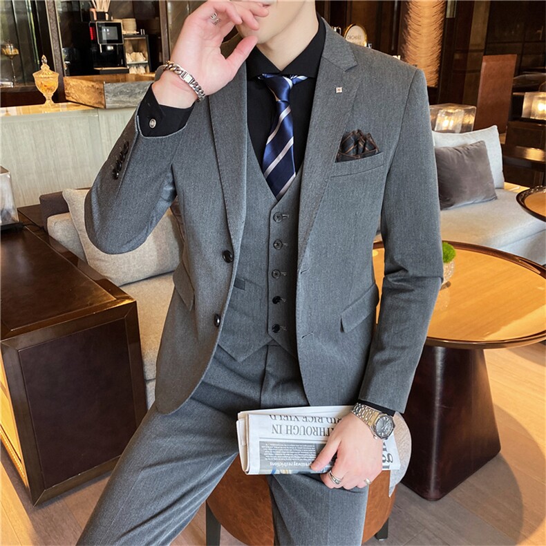 西服套装男士三件套商务职业正装小西装韩版修身伴郎新郎结婚礼服图片