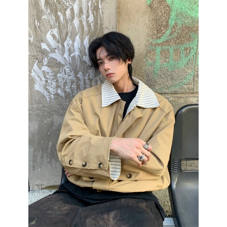 条纹假两件外套男春秋美式复古廓形高级感百搭飞行员夹克JW230，男装夹克，星座516A