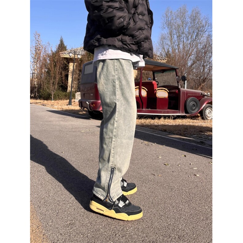 1506-1/K9931/P44复古水洗做旧黄泥染拉链开叉牛仔裤男直筒长裤子,男装牛仔裤,星座1506-1