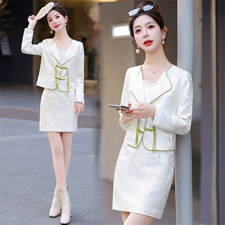 档口大量现货2024新款时尚简约气质两件套中式盘扣高级感套装，女装套装/套裙，芭米依尚