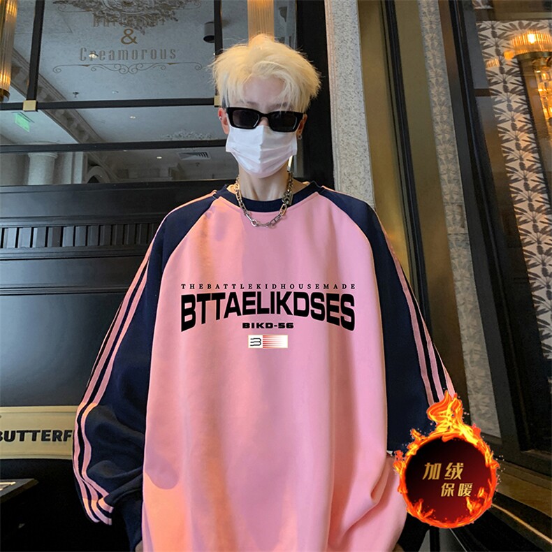 抖音得物供货提供视频秋冬重磅美式宽松织带圆领卫衣07181,男装卫衣,电商A486